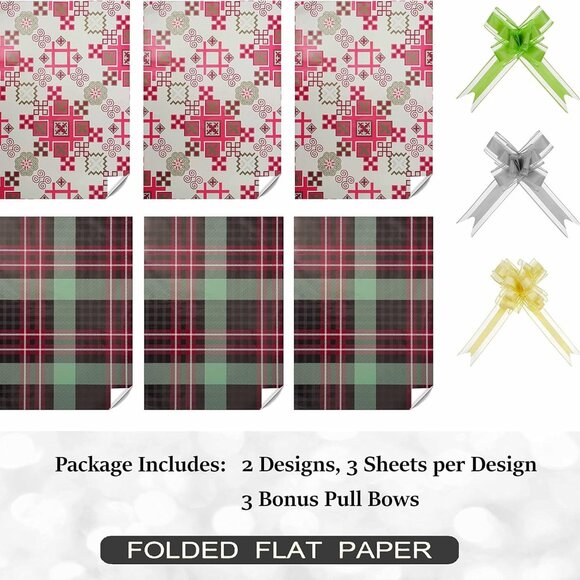 Wrapping Paper Sheets (6) and Pull Bows (3) Folded Flat - Picture 2 of 5